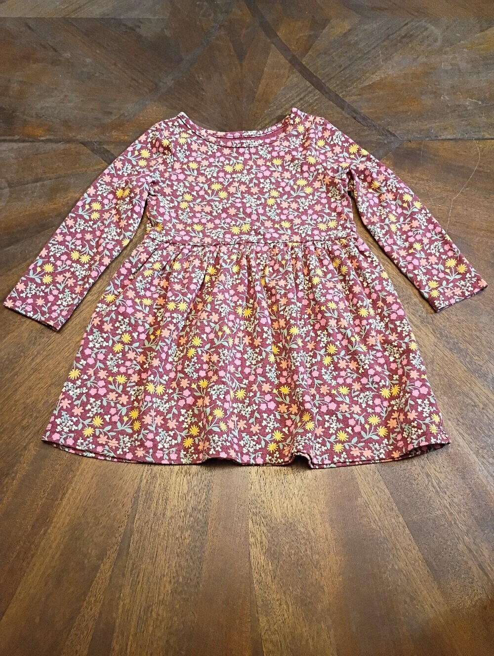 Cat & Jack Toddler Girls Floral Long Sleeve Dress Pink Burgundy Size 2T